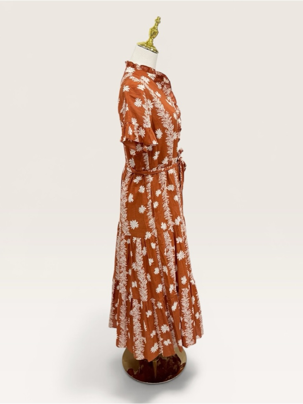 J. Marie Aubrey Burnt Orange Floral Button Up Belted Cotton Midi Dress NWT $180 - Picture 11 of 16